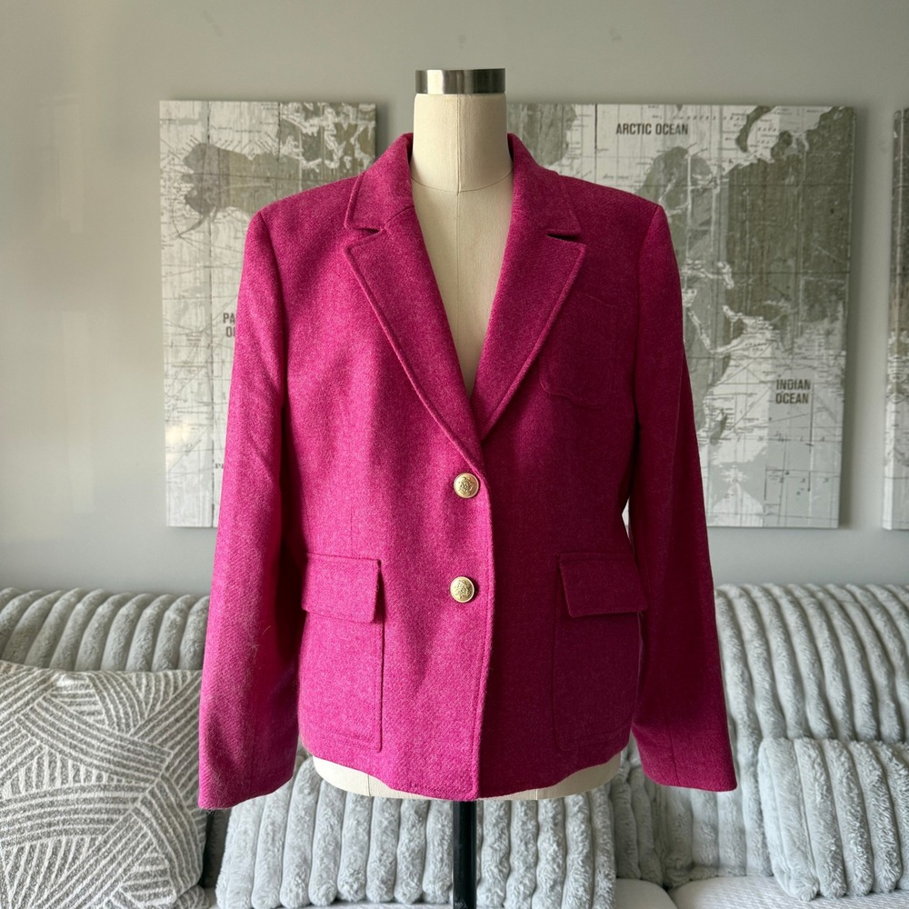 J.Crew Womens Pink Moon Wool Blazer Gold‎ Crest Button BU028 Size 18 NEW